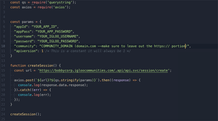 Creating session using v1